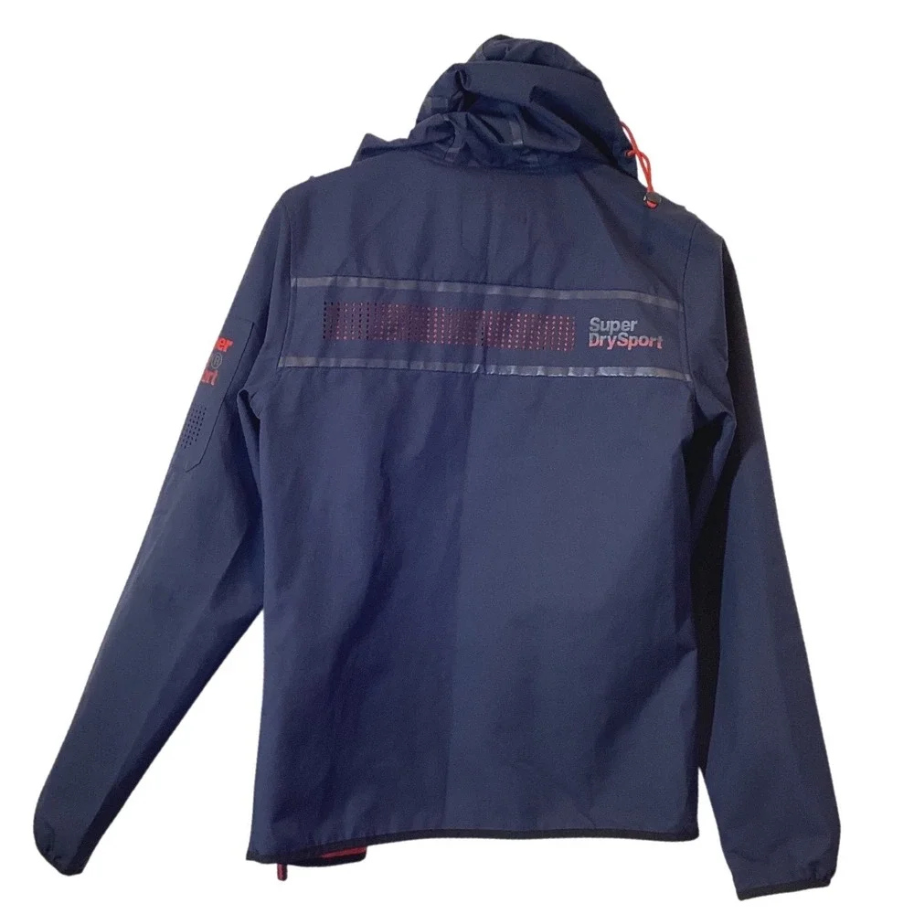 Superdry Sport Tracker Hooded Windcheater Jacket Waterproof Navy Blue Red Small